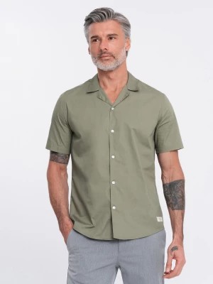 Zdjęcie produktu Koszula męska z krótkim rękawem i kubańskim kołnierzem - khaki V4 OM-SHSS-0168
 -                                    XL