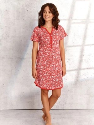 Zdjęcie produktu Koszula nocna damska NIKA krótka - czerwona w kwiaty Taro