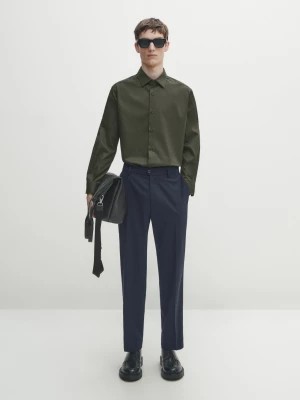 Zdjęcie produktu Koszula O Kroju Slim Z Bawełnianego Diagonalu Ze Stretchem - Zielony - - Massimo Dutti - Mężczyzna