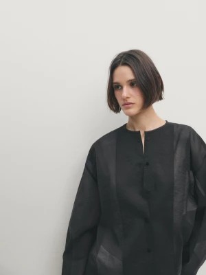 Zdjęcie produktu Koszula O Luźnym Kroju Z Mieszanki Bawełny Z Fakturą - Czarny - - Massimo Dutti - Kobieta