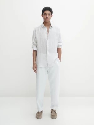 Zdjęcie produktu Koszula Regular Fit Ze 100% Lnu W Paski - Błękitny - - Massimo Dutti - Mężczyzna