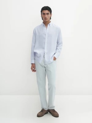 Zdjęcie produktu Koszula W Paski O Kroju Slim Ze 100% Lnu - Błękitny - - Massimo Dutti - Mężczyzna