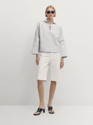 Zdjęcie produktu Koszula W Paski Z Kołnierzykiem Polo - Niebieskie - - Massimo Dutti - Kobieta