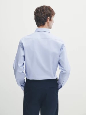 Zdjęcie produktu Koszula Z Bawełnianego Diagonalu O Kroju Slim Fit - Błękitny - - Massimo Dutti - Mężczyzna