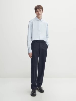 Zdjęcie produktu Koszula Z Bawełnianego Diagonalu O Kroju Slim Fit - Błękitny - - Massimo Dutti - Mężczyzna