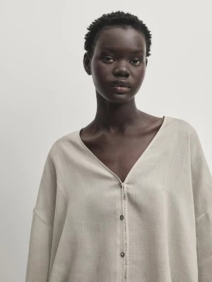 Zdjęcie produktu Koszula Z Dekoltem W Serek I Efektem Spękania - Jasnozielony - - Massimo Dutti - Kobieta