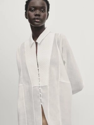 Zdjęcie produktu Koszula Z Ozdobnym Detalem Na Dekolcie - Biały - - Massimo Dutti - Kobieta