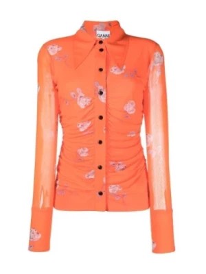 Zdjęcie produktu Koszula z siateczki z marszczeniami, kolor Orangeade Ganni