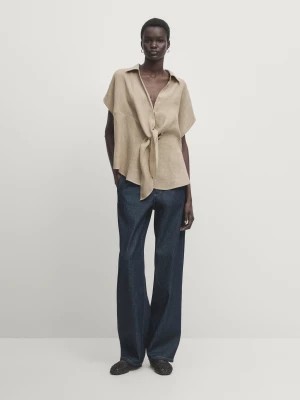 Zdjęcie produktu Koszula Ze 100% Lnu Z Wiązaniem - Sprany - - Massimo Dutti - Kobieta