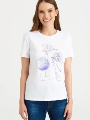 Zdjęcie produktu Koszulka damska z wzorem - biała - Greenpoint