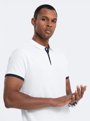 Zdjęcie produktu Bawełniana męska koszulka polo z kontrastowymi wykończeniami – biała V1 OM-POSS-0113
 -                                    L