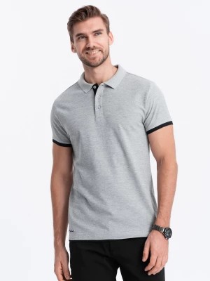 Zdjęcie produktu Bawełniana koszulka męska polo z kontrastowymi wykończeniami – szara V7 OM-POSS-0113
 -                                    L
