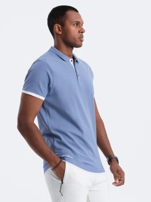 Zdjęcie produktu Męska bawełniana koszulka polo z kontrastowymi wykończeniami – niebieska V3 OM-POSS-0113
 -                                    S
