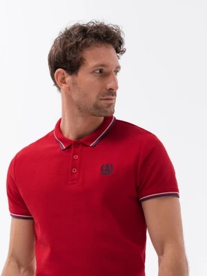 Zdjęcie produktu Koszulka męska polo z kontrastowym wykończeniem - czerwona V3 S1635
 -                                    M