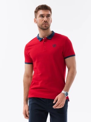 Zdjęcie produktu Koszulka męska polo z kontrastowymi elementami - czerwona V4 S1634
 -                                    XL