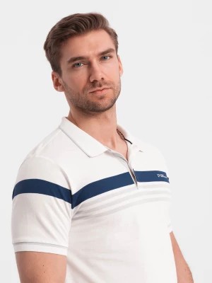 Zdjęcie produktu Dopasowana koszulka męska polo z dwukolorowymi pasami – biała V4 OM-POSS-0127
 -                                    S