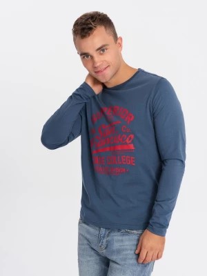 Zdjęcie produktu Koszulka męska z długim rękawem z nadrukiem collegowym - niebieska V2 OM-LSPT-0116
 -                                    L