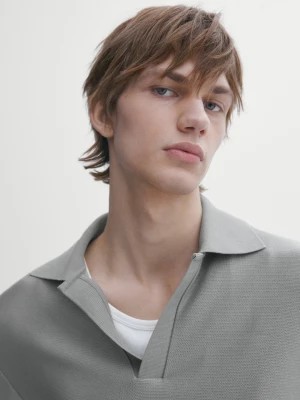 Zdjęcie produktu Koszulka Polo Z Fakturą Z Bawełnianej Mieszanki - Szarawozielony - - Massimo Dutti - Mężczyzna