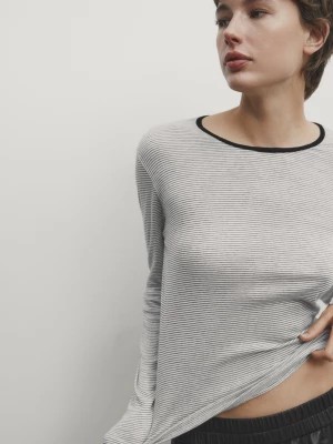 Zdjęcie produktu Koszulka Z Długim Rękawem Z Bawełny W Paski - Surowy - - Massimo Dutti - Kobieta