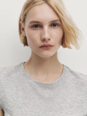 Zdjęcie produktu Koszulka Z Krótkim Rękawem I Ozdobnym Prążkowaniem - Szary Pop - - Massimo Dutti - Kobieta