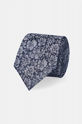Zdjęcie produktu Krawat Granatowo-Szary w Kwiaty Lancerto