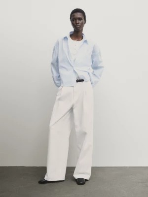 Zdjęcie produktu Krótka Koszula Z Popeliny W Paski - Błękitny - - Massimo Dutti - Kobieta