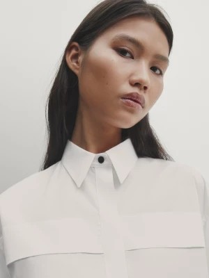 Zdjęcie produktu Krótka Koszula Z Popeliny Z Ozdobnym Zapięciem - Biały - - Massimo Dutti - Kobieta