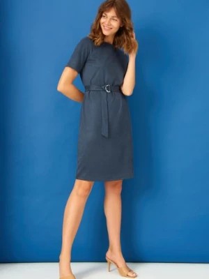 Zdjęcie produktu Krótka sukienka damska z paskiem - niebieska Greenpoint