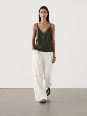 Zdjęcie produktu Satynowy Top Na Ramiączkach Do Dwuczęściowego Kompletu - Khaki - - Massimo Dutti - Kobieta