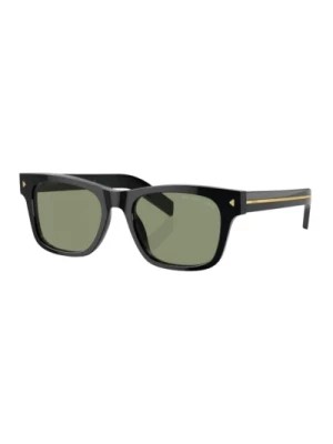 Zdjęcie produktu Kwadratowe okulary przeciwsłoneczne Zielone polaryzowane czarna oprawka Prada