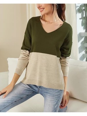Zdjęcie produktu LA Angels Sweter w kolorze oliwkowo-kremowym rozmiar: L