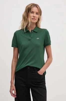 Zdjęcie produktu Lacoste t-shirt bawełniany damski kolor zielony z kołnierzykiem