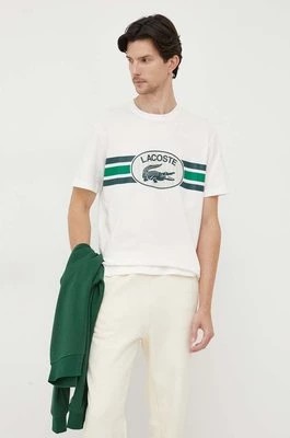 Zdjęcie produktu Lacoste t-shirt bawełniany kolor beżowy z nadrukiem