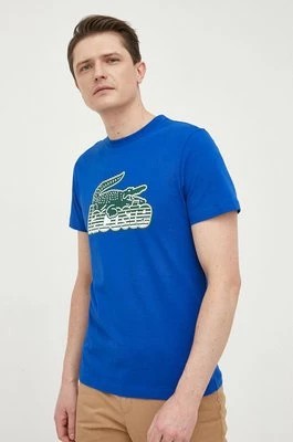 Zdjęcie produktu Lacoste t-shirt bawełniany kolor granatowy z nadrukiem