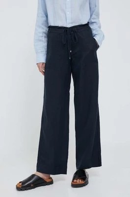 Zdjęcie produktu Lauren Ralph Lauren spodnie lniane kolor granatowy szerokie medium waist