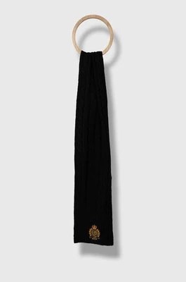 Zdjęcie produktu Lauren Ralph Lauren szalik z domieszką wełny kolor czarny z aplikacją