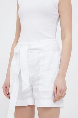 Zdjęcie produktu Lauren Ralph Lauren szorty lniane kolor biały gładkie high waist