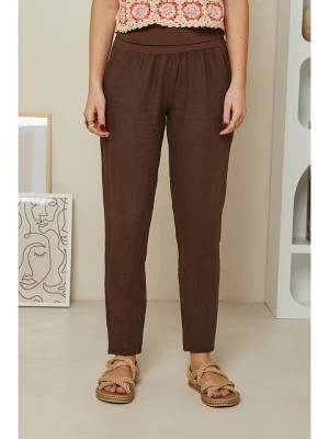 Zdjęcie produktu Le Monde du Lin Lniane spodnie "Provence" w kolorze brązowym rozmiar: M/L