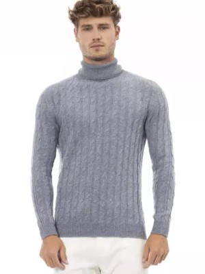 Zdjęcie produktu Lekki niebieski sweter z golfem Alpha Studio