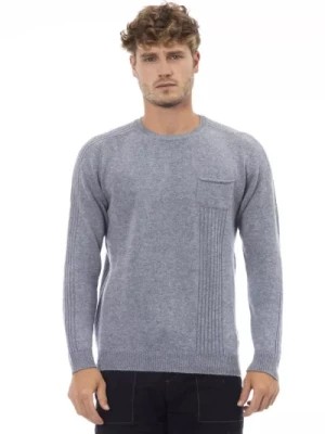 Zdjęcie produktu Lekki niebieski sweter z okrągłym dekoltem i kieszenią Alpha Studio