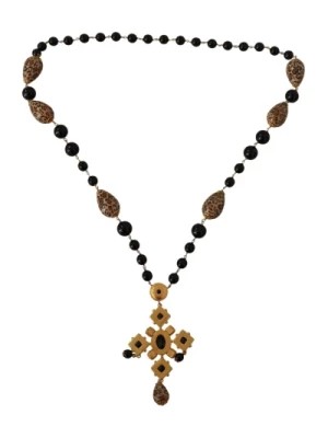 Zdjęcie produktu Leopard Print Crystal Cross Pendant Necklace Dolce & Gabbana