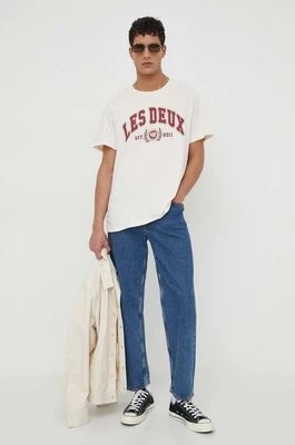 Zdjęcie produktu Les Deux t-shirt bawełniany męski kolor beżowy z nadrukiem LDM101166