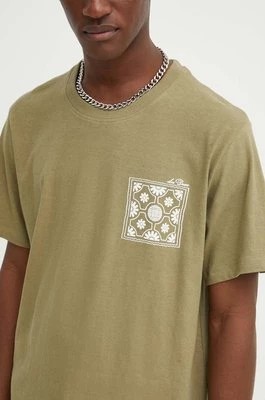 Zdjęcie produktu Les Deux t-shirt z domieszką lnu kolor zielony z nadrukiem LDM101176
