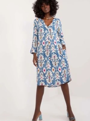 Zdjęcie produktu Letnia niebieska sukienka midi Sublevel z kolorowym wzorem