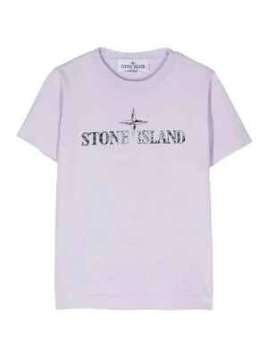 Zdjęcie produktu Liliowy T-shirt dla Dzieci z Nadrukiem Logo Stone Island