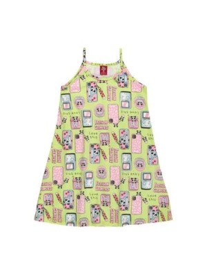 Zdjęcie produktu Limonkowa bawełniana sukienka dziewczęca na ramiączka Bee Loop