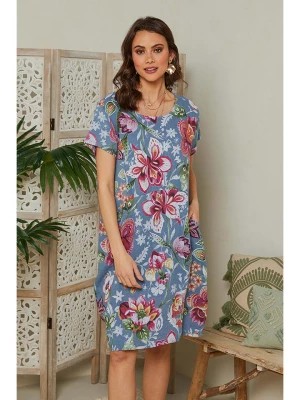 Zdjęcie produktu Lin Passion Lniana sukienka w kolorze niebeskim ze wzorem rozmiar: 42/44