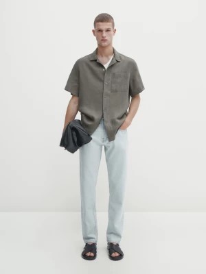 Zdjęcie produktu Lniana Koszula Slim Fit Z Krótkim Rękawem - Szary - - Massimo Dutti - Mężczyzna