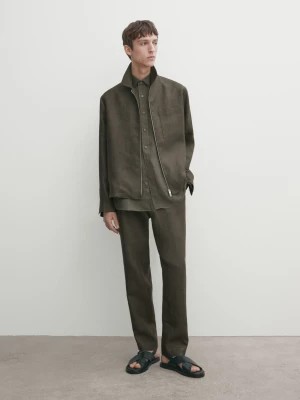 Zdjęcie produktu Lniana Koszula Wierzchnia Z Fakturą (Jest Częścią Kompletu) - Khaki - - Massimo Dutti - Mężczyzna