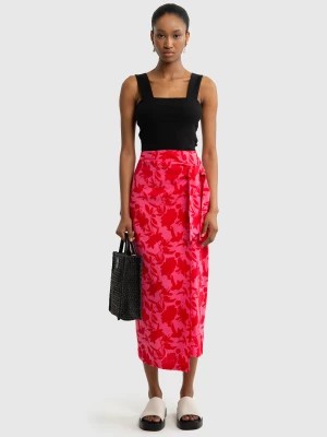 Zdjęcie produktu Lniana spódnica damska z motywem kwiatowym z ozdobnym wiązaniem różowa Verlia 601 BIG STAR
